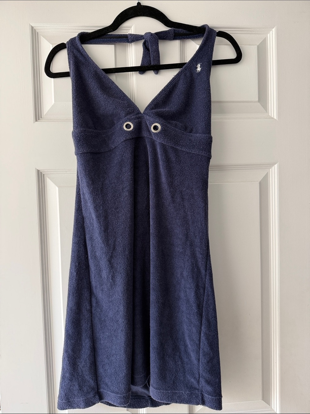 Ralph Lauren Navy Terry Halter Cover up  with Grommet Detail